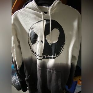 Disney White and Black Ombre Hoodie with Skull Face Graphic